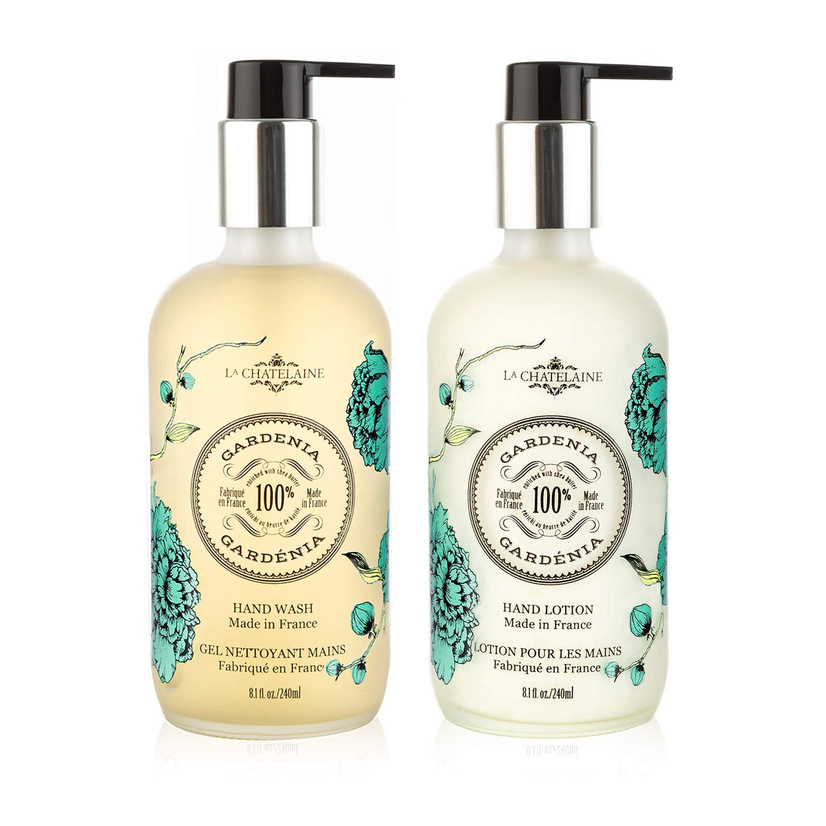 La Chatelaine Hand Wash & Lotion Set - Sulfate Free, 8 Fl Oz, Organic, Made In France, Gardenia