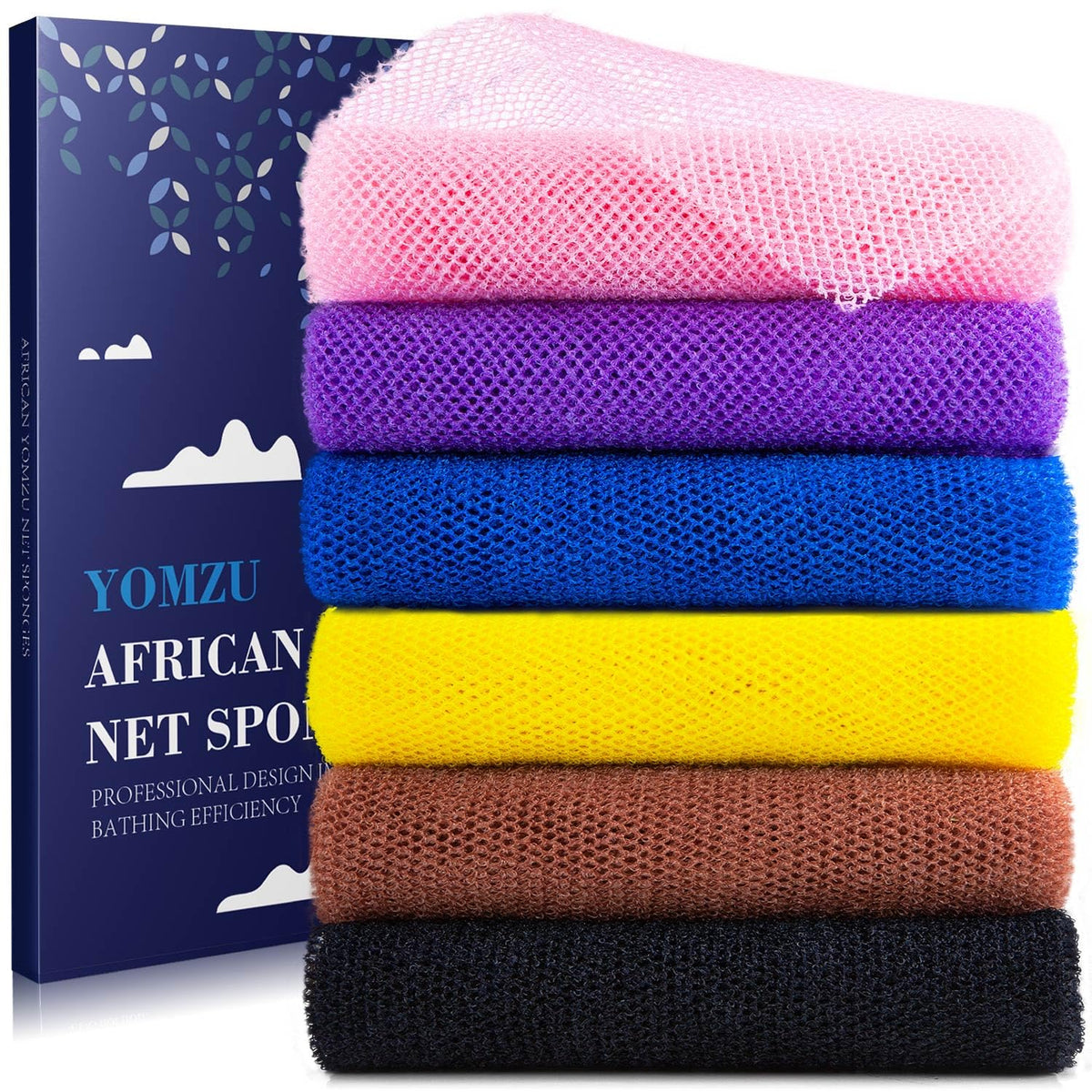 Yomzu African Net Sponge Set - Exfoliating Bath Scrubber, 6 Colors, Nylon, 1 Count