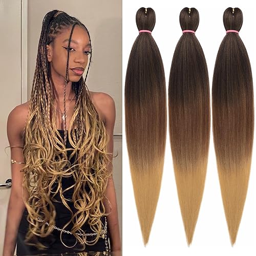 Leeven Ombre Braiding Hair 30 Inch, 3 Packs, Itch-Free Synthetic Fiber, Yaki Texture, 1B