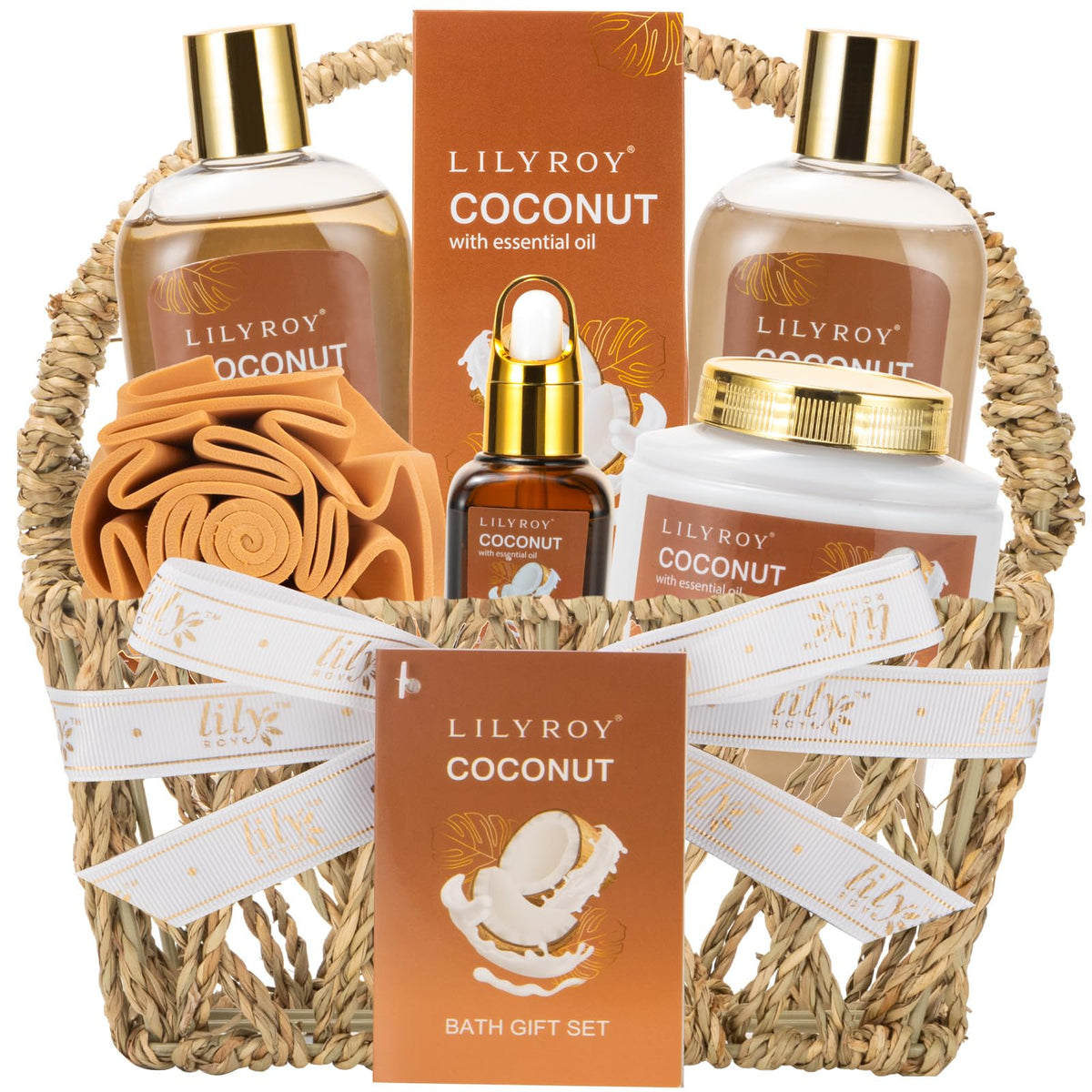 Lily Roy 7 Pcs Bath & Body Gift Basket Set - Spa Gifts For Women & Men, Ideal For All Occasions