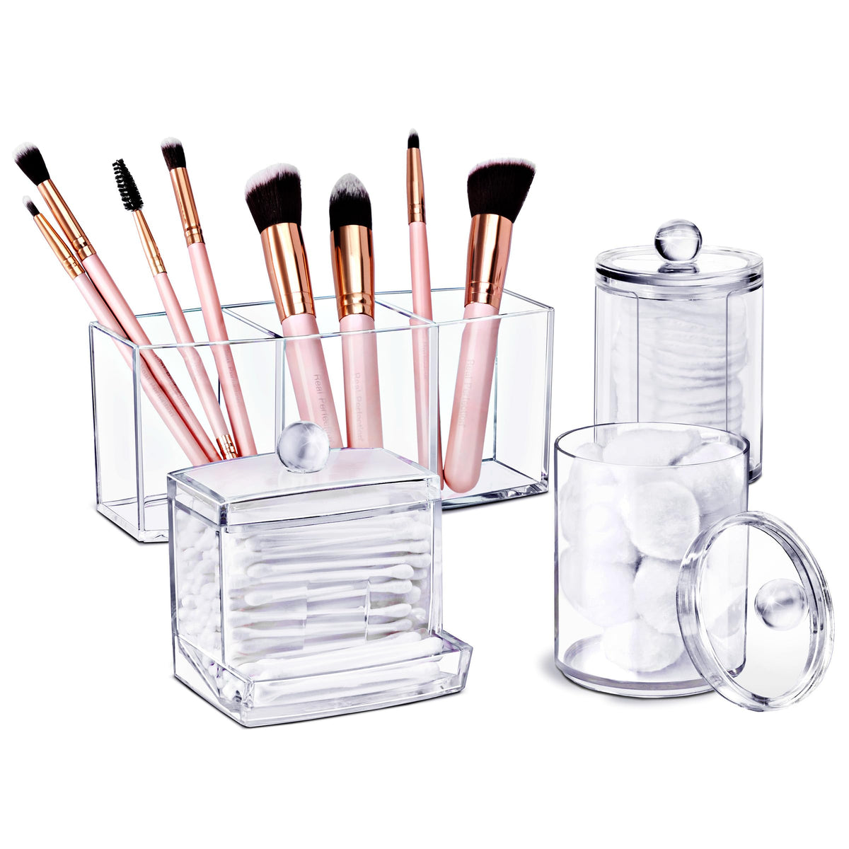 Sorbus Clear Bathroom Storage Set - Qtip Holder, Makeup Brush & Apothecary Jars With Lids