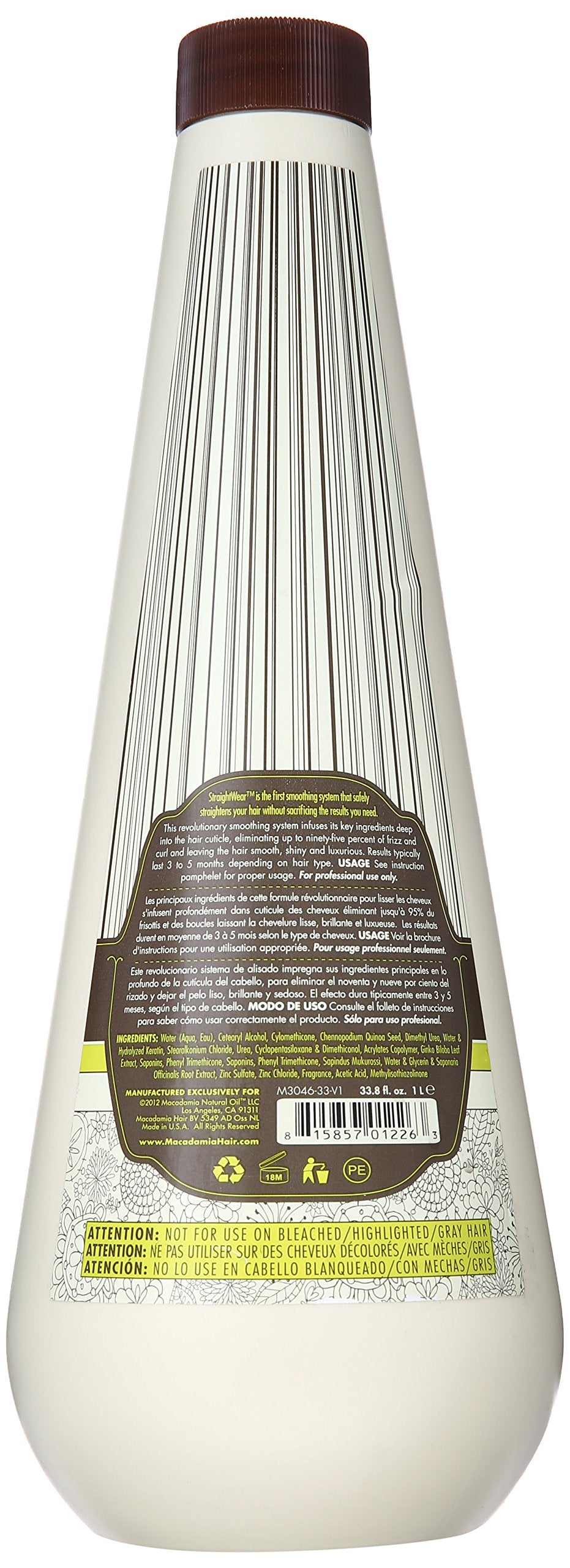 Macadamia Oil Straightwear Smoother - 33.8 oz Natural Straightening Solution for Unisex