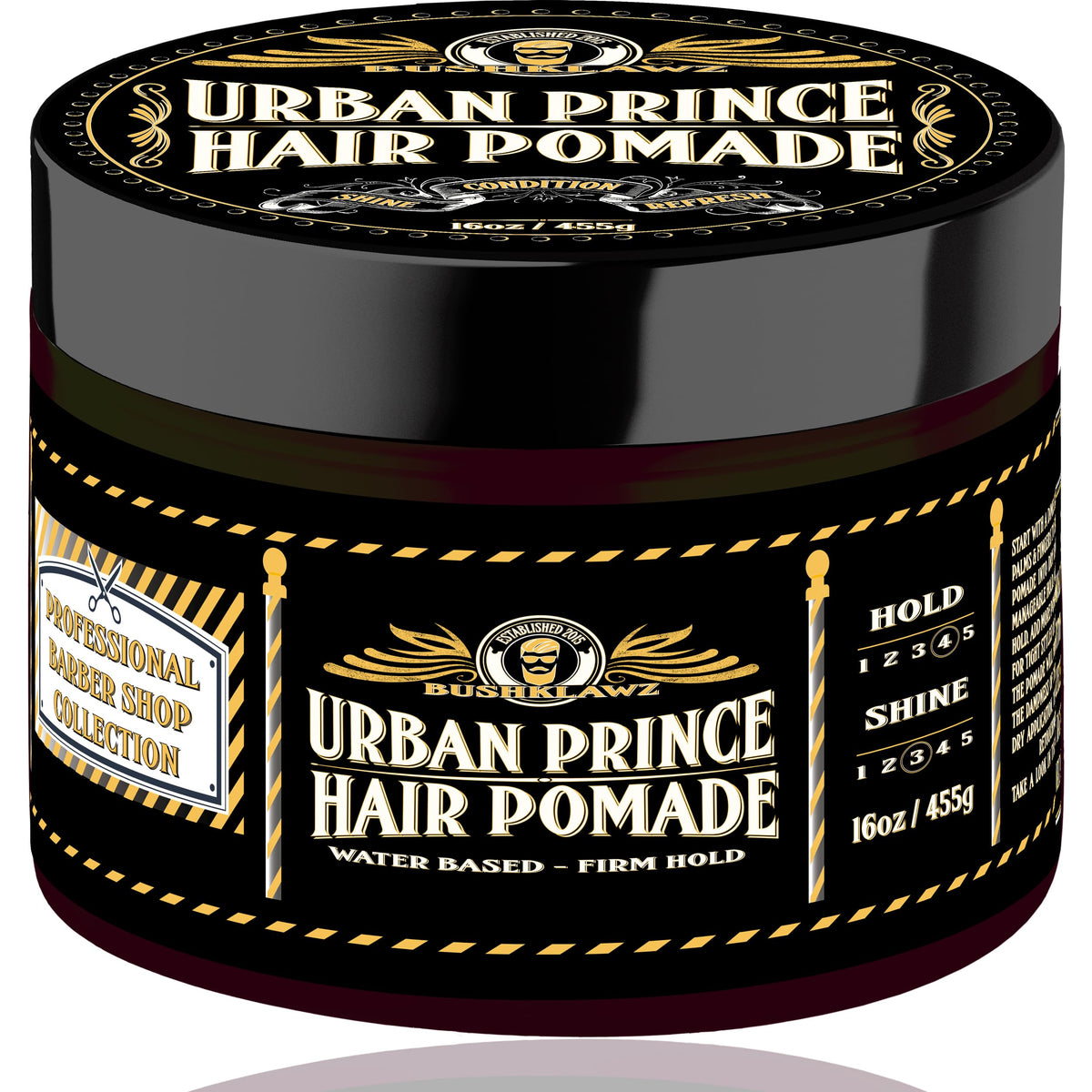 Bushklawz Water Based Firm Hold Hair Pomade - 16Oz Urban Prince, Easy Wash Out, Barber Approved