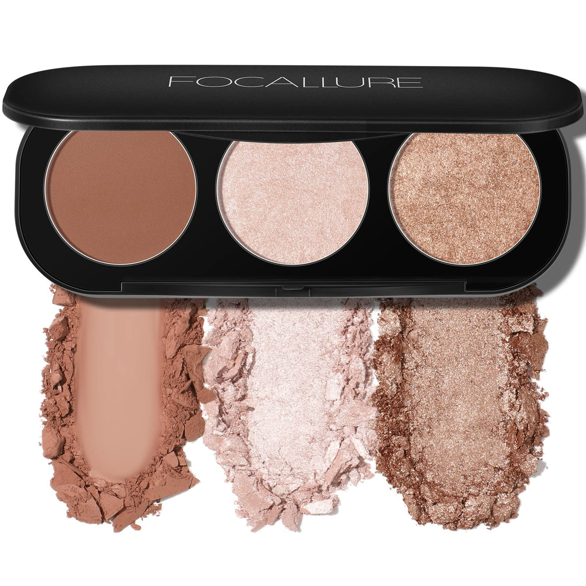 Focallure 3-In-1 Blush Highlighter Palette - Matte Bronzer & Shimmer Illuminators, #10