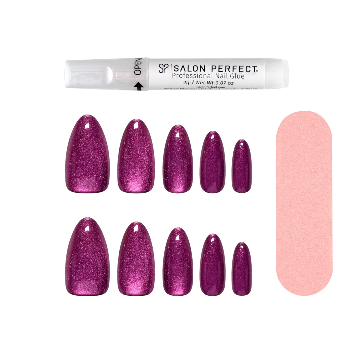 Salon Perfect Magnetic Pink Press On Nails - Long-Lasting Reusable Acrylic Nail Kit, 30 Nails