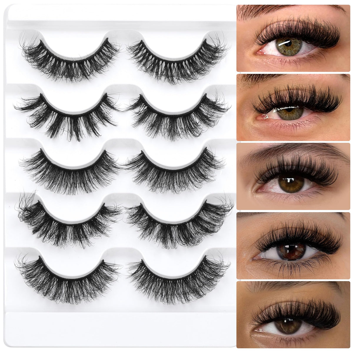 ALICROWN Fluffy 5 Styles D Curl Mink Wispy False Eyelashes, 18MM Dramatic Volume, 5 P