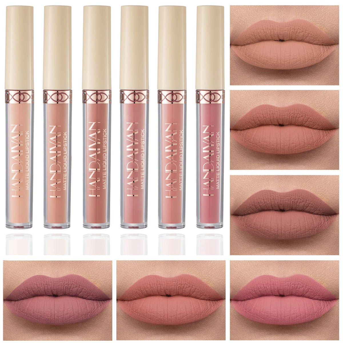 Qiufsse 6Pcs Matte Nude Liquid Lipstick Set, Long Lasting Waterproof Lip Gloss For Women