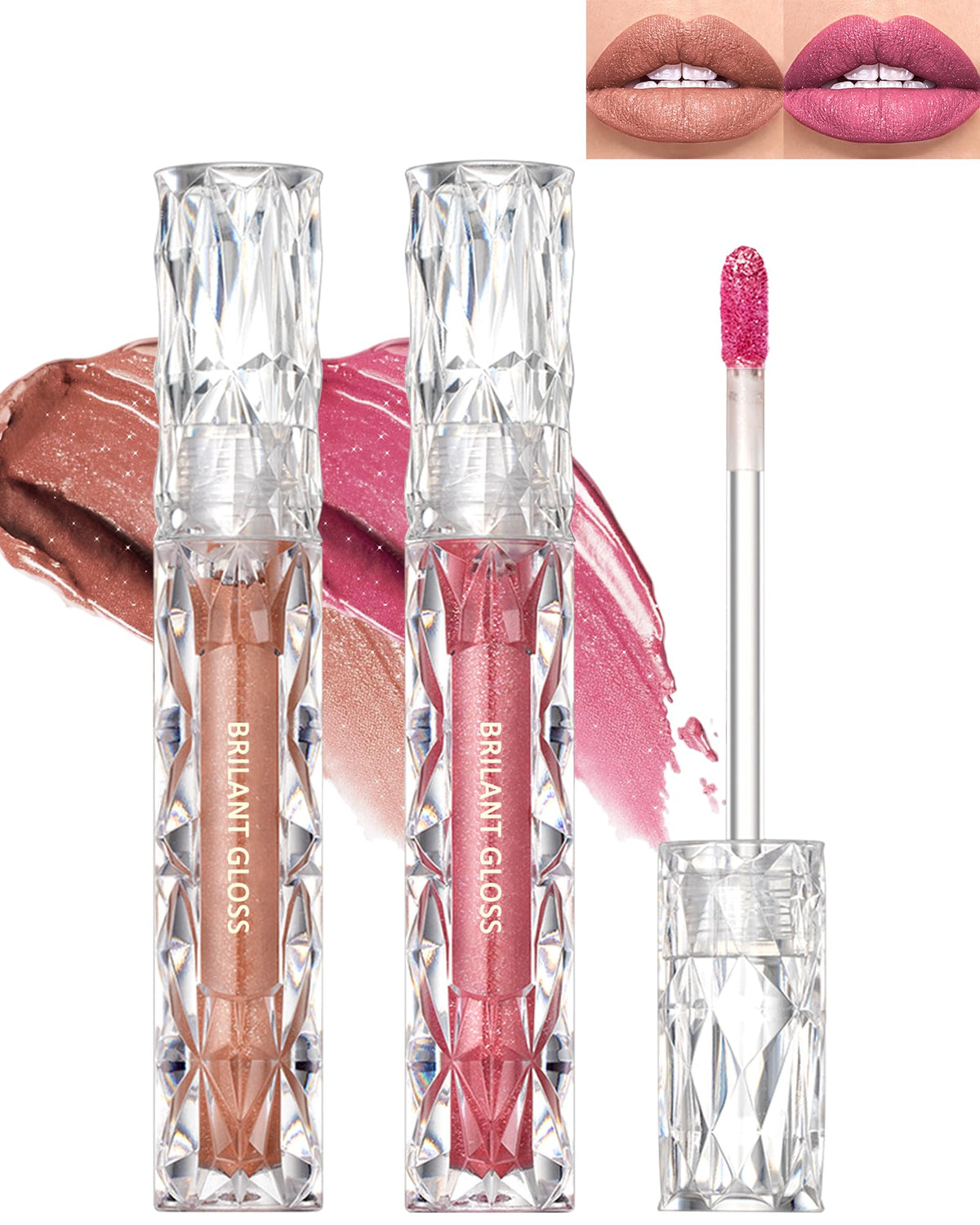 Lestpola Glitter Liquid Lipstick Set - 2Pcs Pink Nude Shimmer, Long Lasting Waterproof Gloss