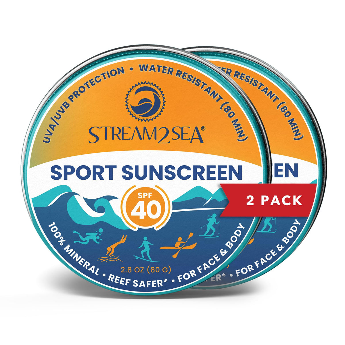 Stream2Sea Spf40 Sunscreen Balm, Reef Safe, Biodegradable, Travel Size, 1.4 Oz, Pack Of 