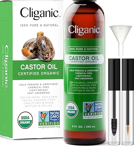 Cliganic Usda Organic Castor Oil 100% Pure 8Oz - Eyelash & Eyebrow Growth, Hair & Skin