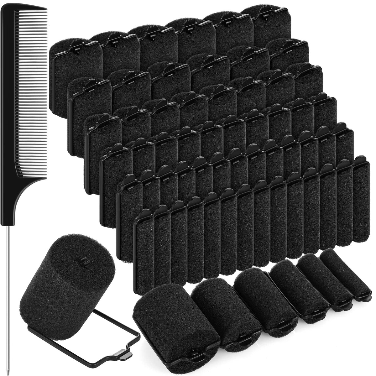 Syhood 56 Pieces Black Foam Sponge Hair Rollers with Comb - Soft Curler for Easy Hair Styling