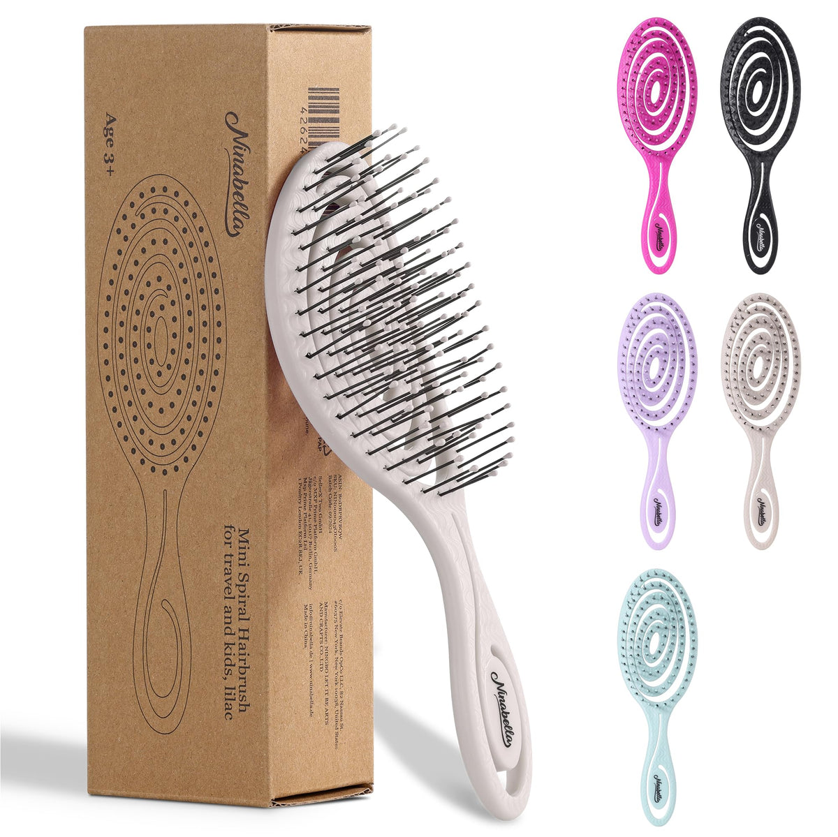 Ninabella Mini Spiral Wet Brush - Detangler For Curly/Thick Hair - Small Cream Travel Hairbrush