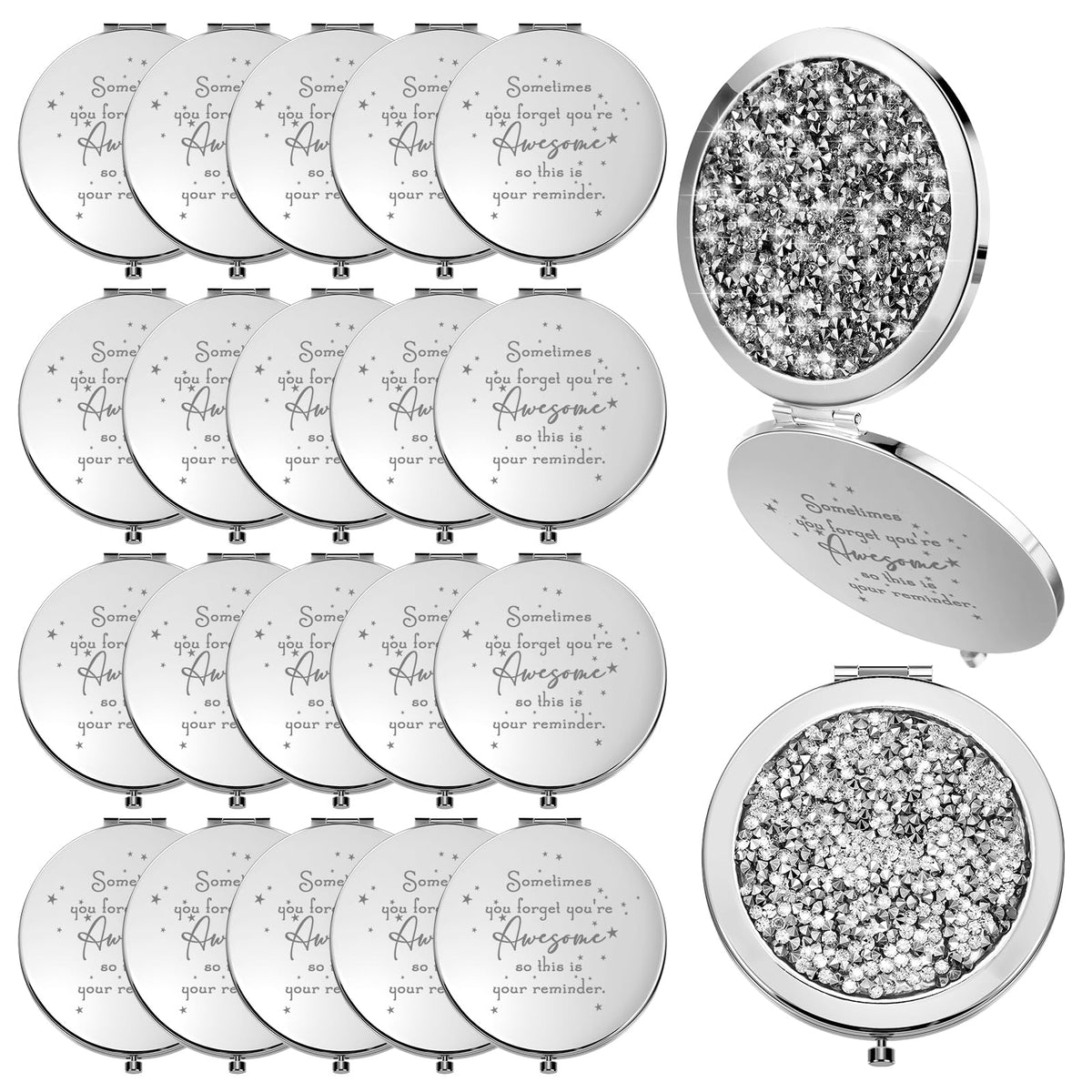 Roowest 20 Pcs Inspirational Compact Mirror - White Magnifying Pocket Mirror Gifts For Women