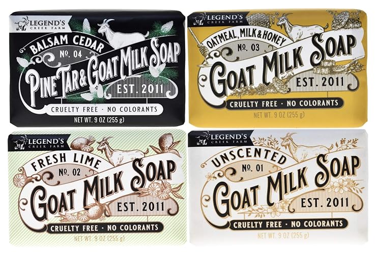 Legend'S Creek Goat Milk Soap - Triple Milled, Moisturizing, 9 Oz Bar For Sensitive Skin (4 Pack)