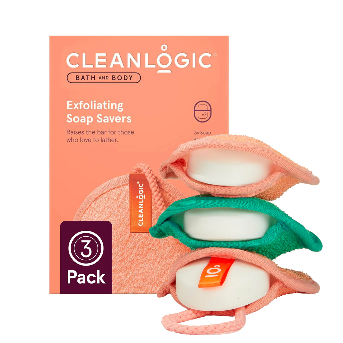 Cleanlogic Exfoliating Soap Saver Pouch - 3 Count Multicolor Daily Skincare Scrubber