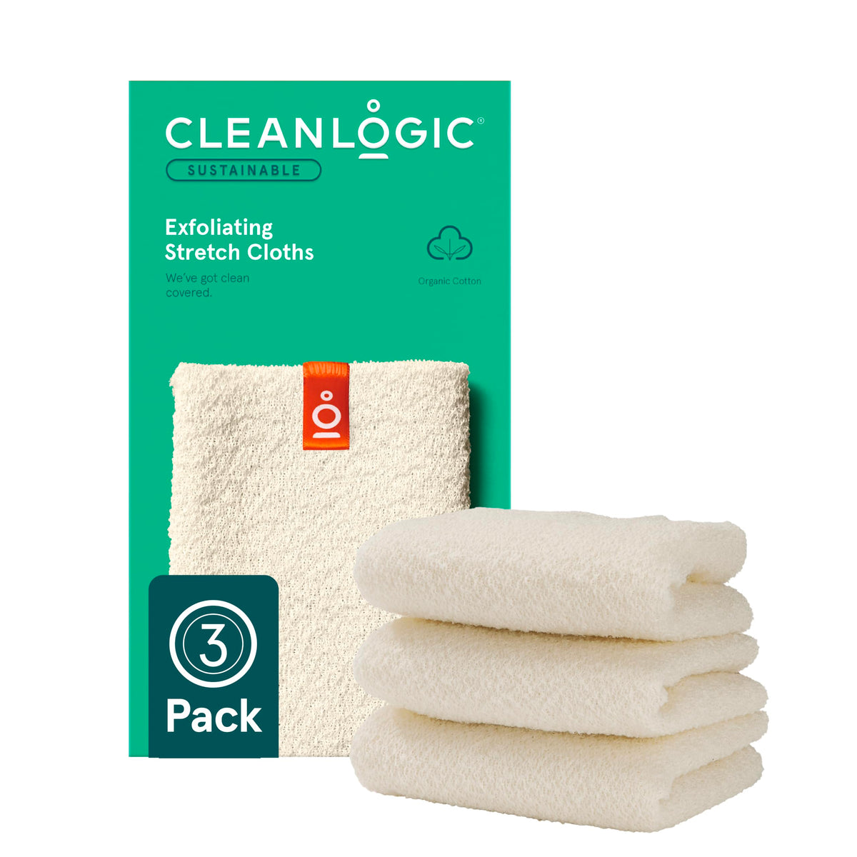 Cleanlogic Organic Cotton Exfoliating Cloths - 3 Count Reusable Bath And Shower Washcloths