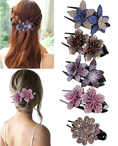 Ljc-20 5 Pcs Crystal Rhinestone Flower Hair Clips - Luxury Decorative Barrettes For Women