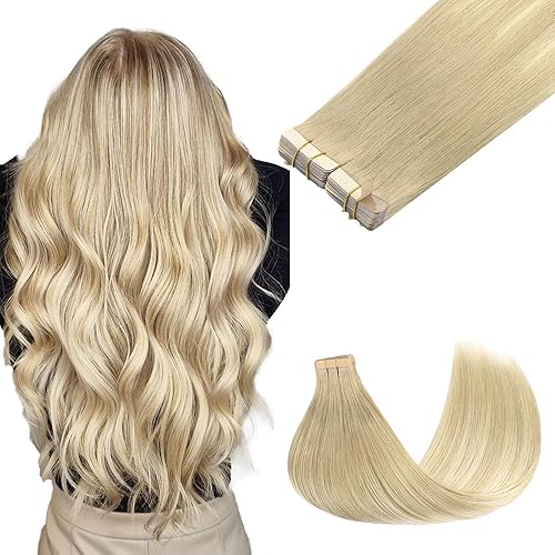 GOO GOO 10&quot; Tape in Hair Extensions Human Hair, 60g, Natural Blonde Balayage, 40pcs