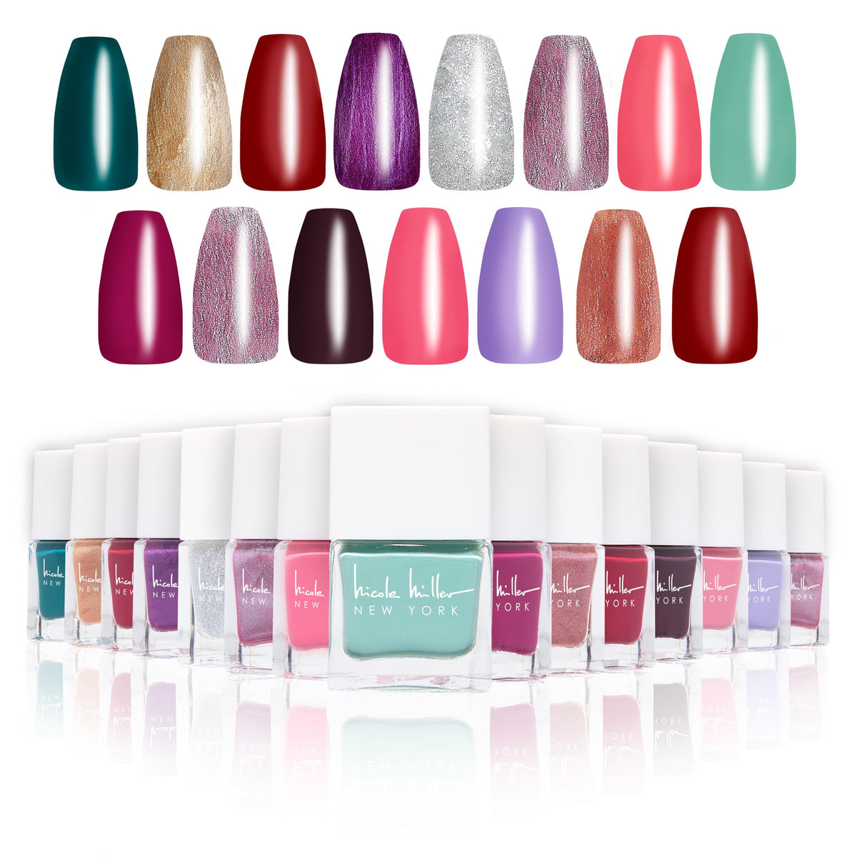 Nicole Miller New York 15 Mini Water-Based Nail Polish Set - Vibrant, Long-Lasting Colors