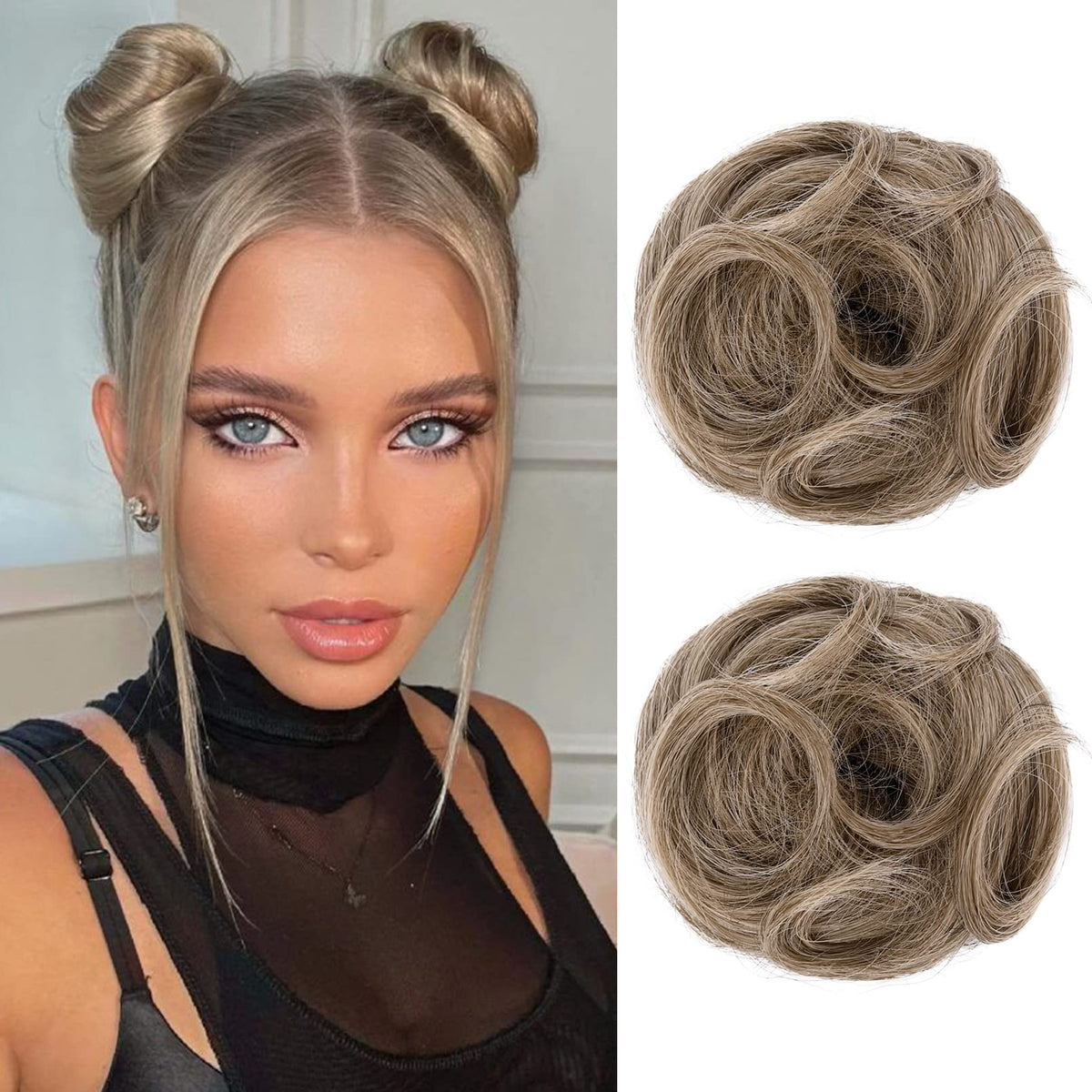 REECHO Mini Claw Clip Hair Bun Extensions - 2 Pack, Ginger Brown Wavy Wig Accessory for Women