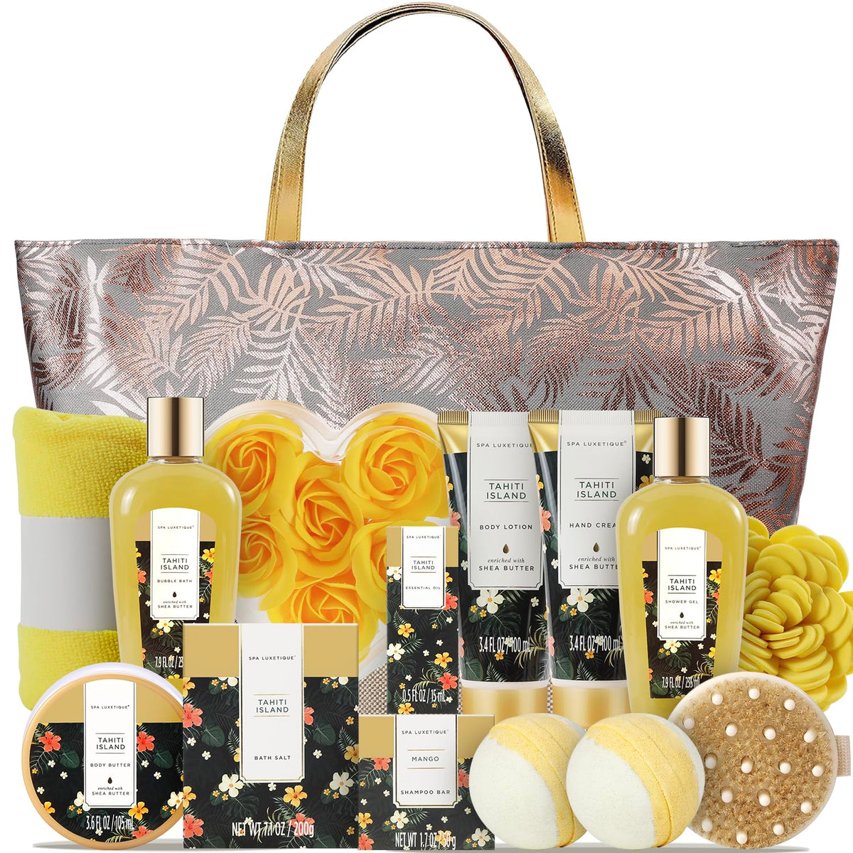 Spa Luxetique Tahiti Island Spa Gift Basket For Women - 15Pcs Luxury Self Care Kit