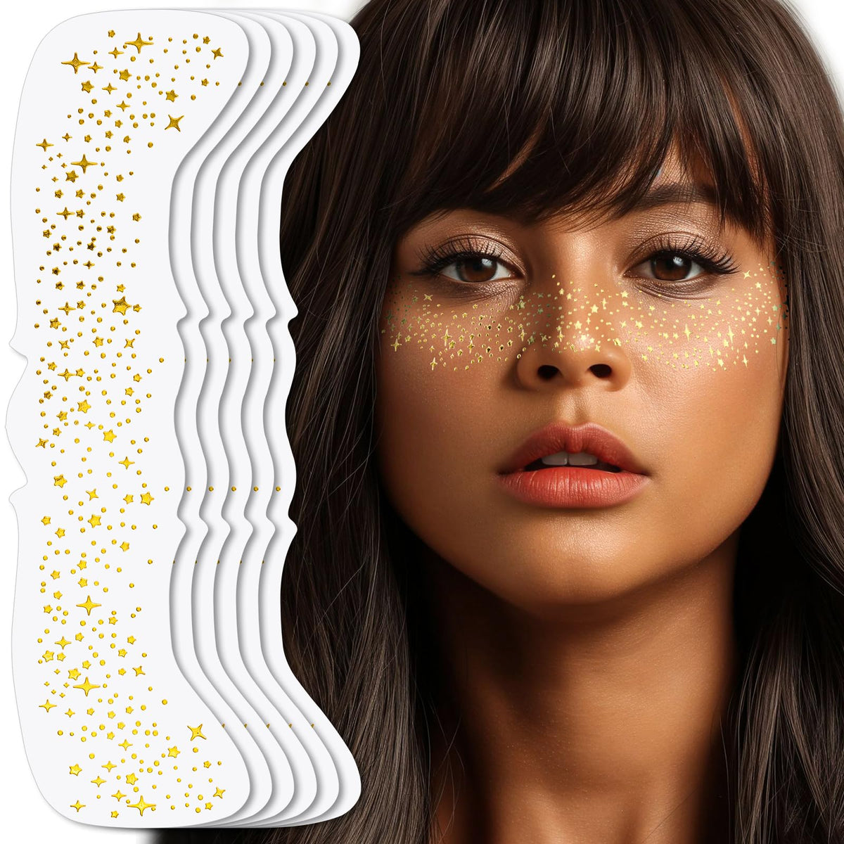 Teenitor Gold Face Glitter Freckles Tattoo - 6 Sweatproof Waterproof Sparkle Freckles For Women