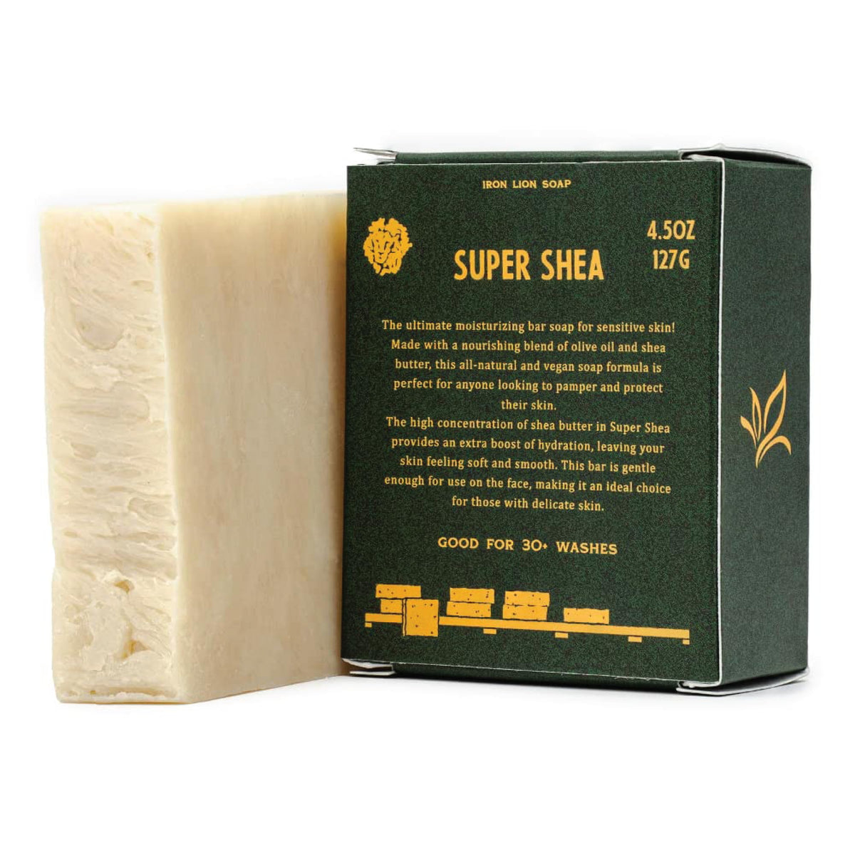 Iron Lion Soap - Unscented Super Shea Olive Oil Bar - All Natural, Handmade 4.5 Oz