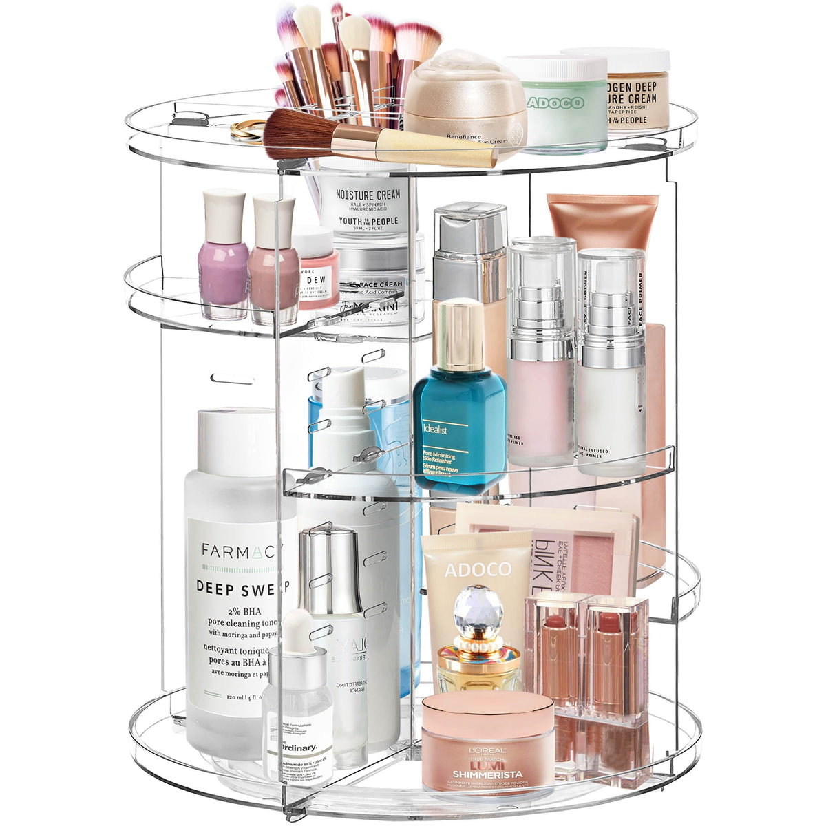 Adoco 360° Rotating Makeup Organizer - Clear Acrylic Adjustable Vanity Storage For Cosmetics