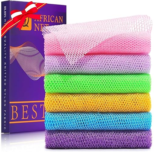 Ujfqbh 6-Piece African Bath Sponge Set - Exfoliating Shower Scrubber, Multi-Color Nylon