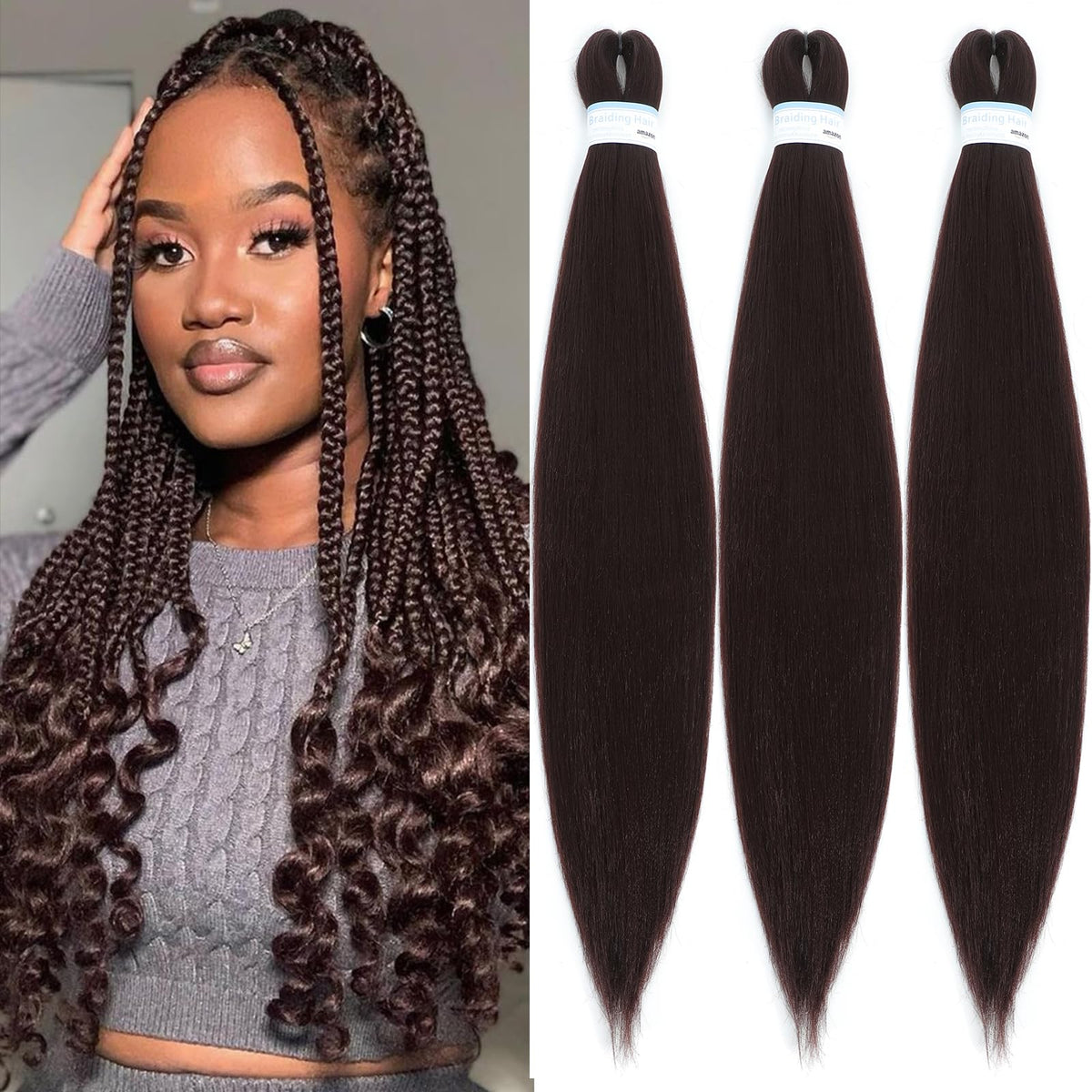 Roalnce 26&quot; Pre-Stretched Braiding Hair - Chocolate Brown, Soft Synthetic Knotless Extensions