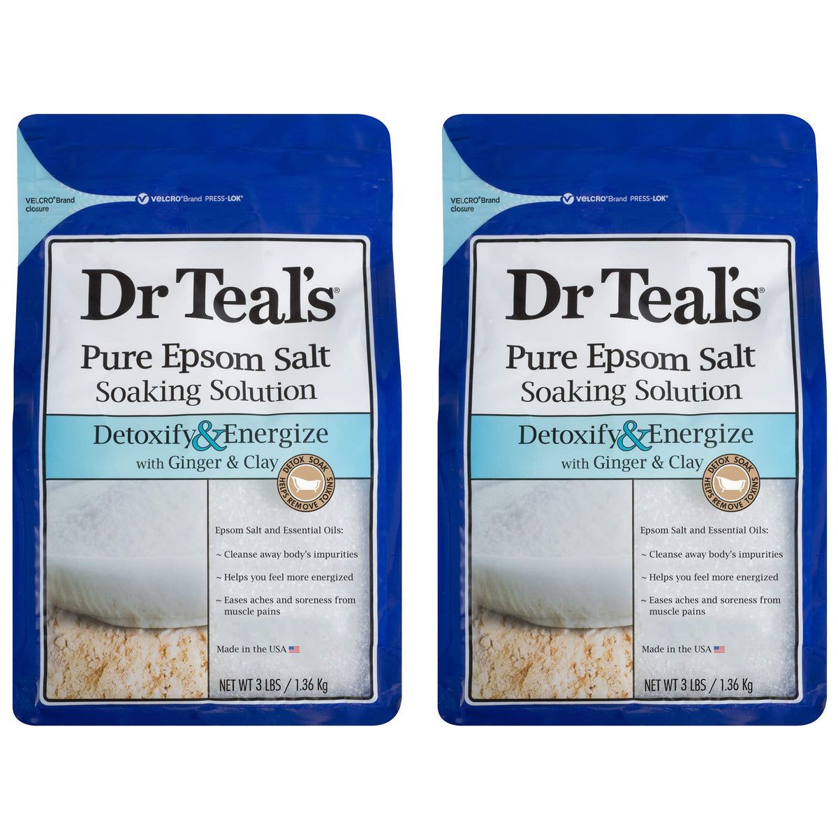 Dr. Teal'S Ginger & Clay Epsom Salt Bath Soaking Solution Gift Set - 2 Pack, 6Lbs Total