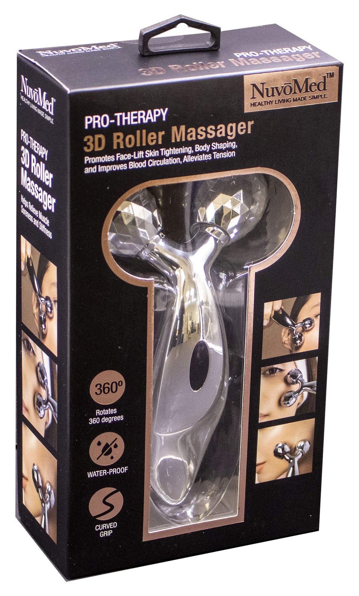 Nuvomed 3D Roller Massager - 360° Rotating, Waterproof, Anti-Aging, V-Shaped Face Lift,