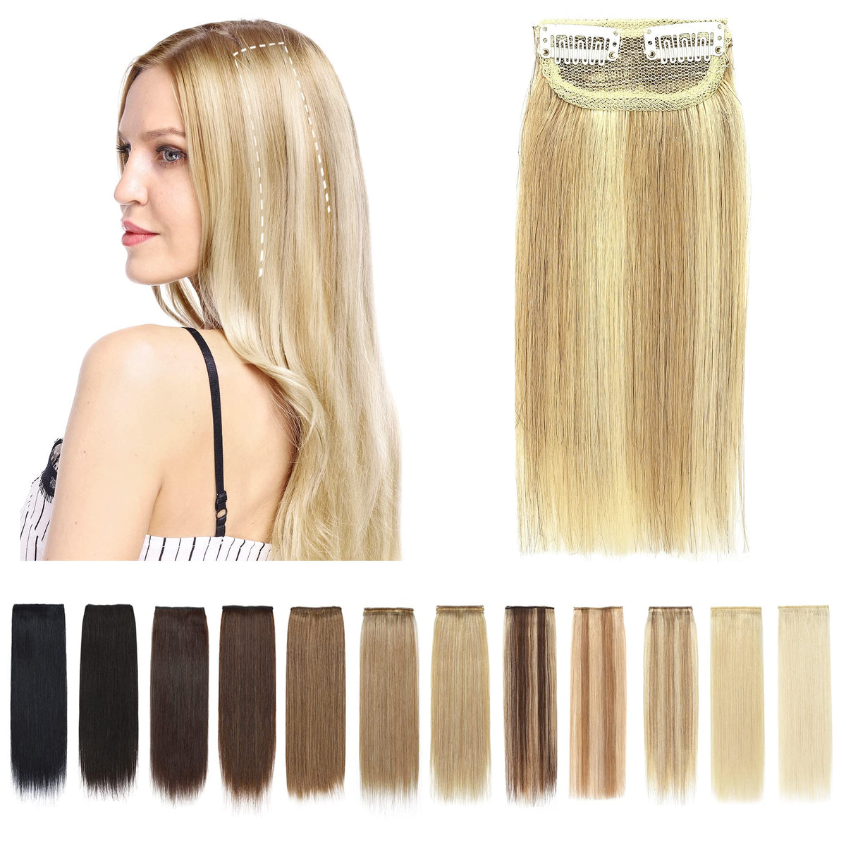 SEGO 10&quot; Clip-in Hair Extensions, 2 Pcs Real Human Hair, Ash Blonde & Bleach Blonde, 30g