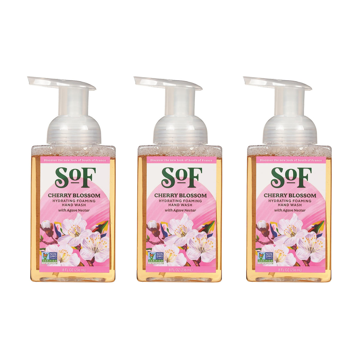 South Of France Hydrating Foaming Hand Wash, Organic Agave & Coconut Oil, Cherry Blossom, 8 Oz 3 Pack