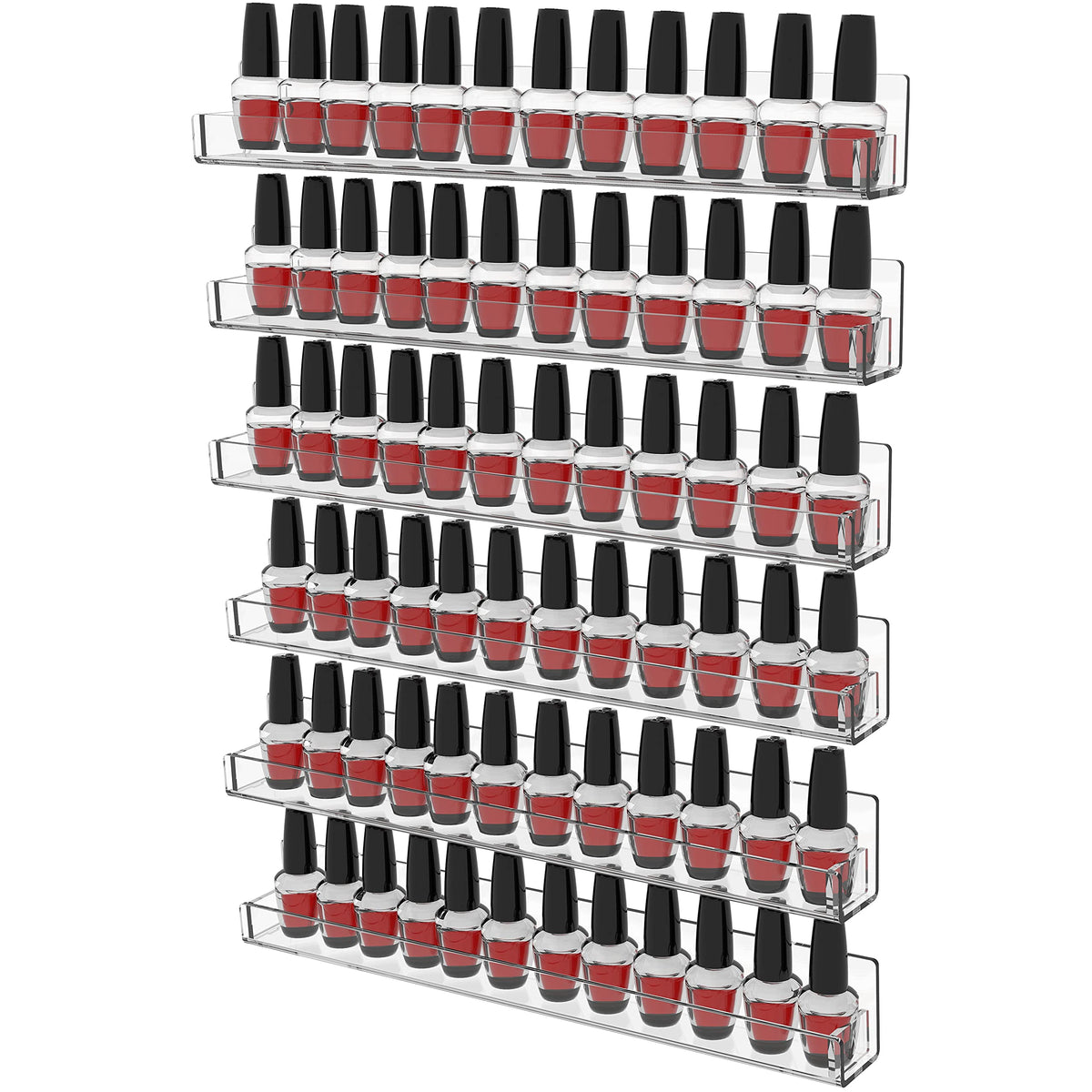 Cq Acrylic Nail Polish Organizer - Wall Mounted 6 Pack, Holds 72 Bottles, Clear Acrylic Storage