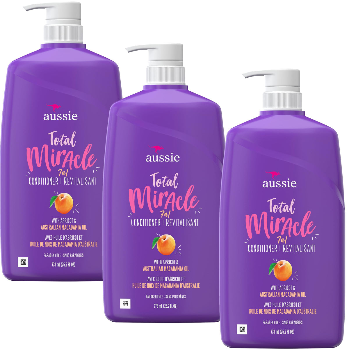 Aussie Miracle Moist Conditioner 26.2 Oz Pump - 3 Pack, Hydrating Hair Care, Blue