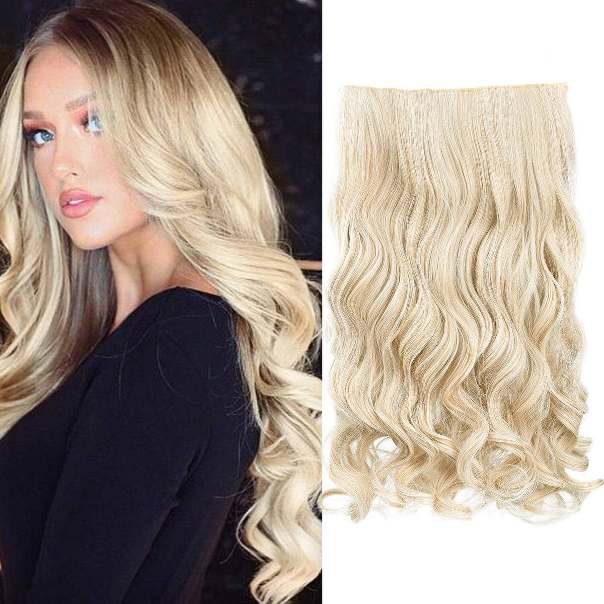 REECHO 20&quot; Light Blonde Curly Wave Clip-In Synthetic Hair Extensions - 5 Clips, 1 Pack