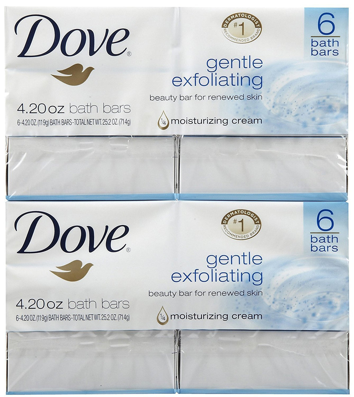 Dove Gentle Exfoliating Beauty Bar - 4 Oz, 6 Ct, 2 Pk - White Soap For Soft Skin