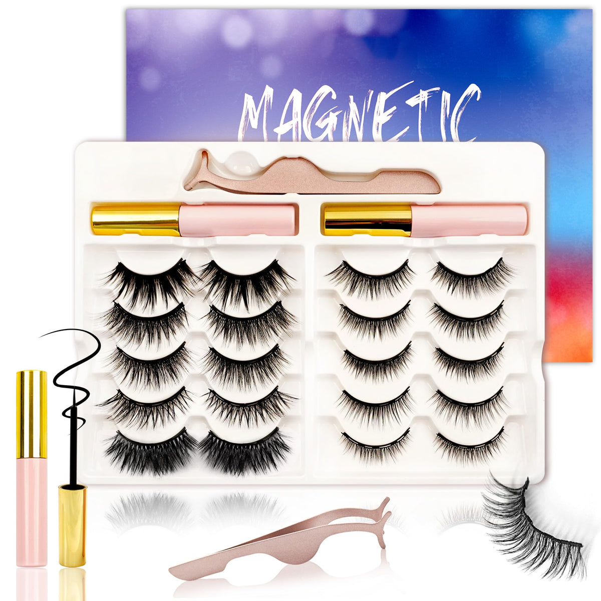 Richsky 3D 5D Magnetic Eyelashes Kit With Waterproof Eyeliner, 10 Pairs Mink Lashes,