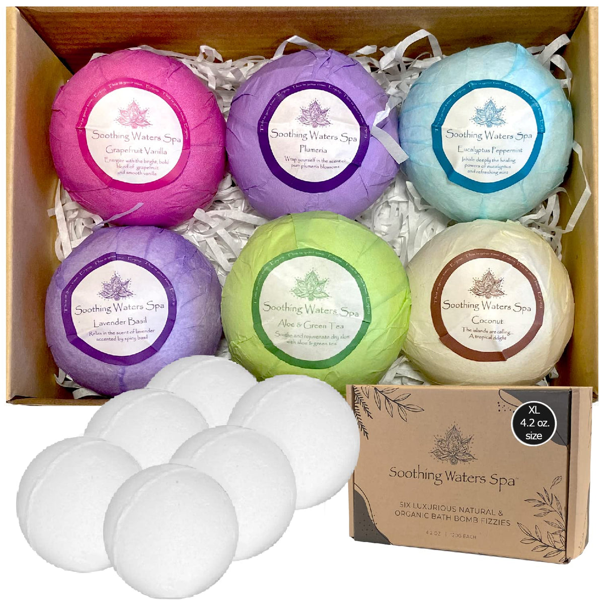 Soothing Waters Spa Organic Bath Bombs Gift Set - 6Xl With Essential Oils & Botanic Scents