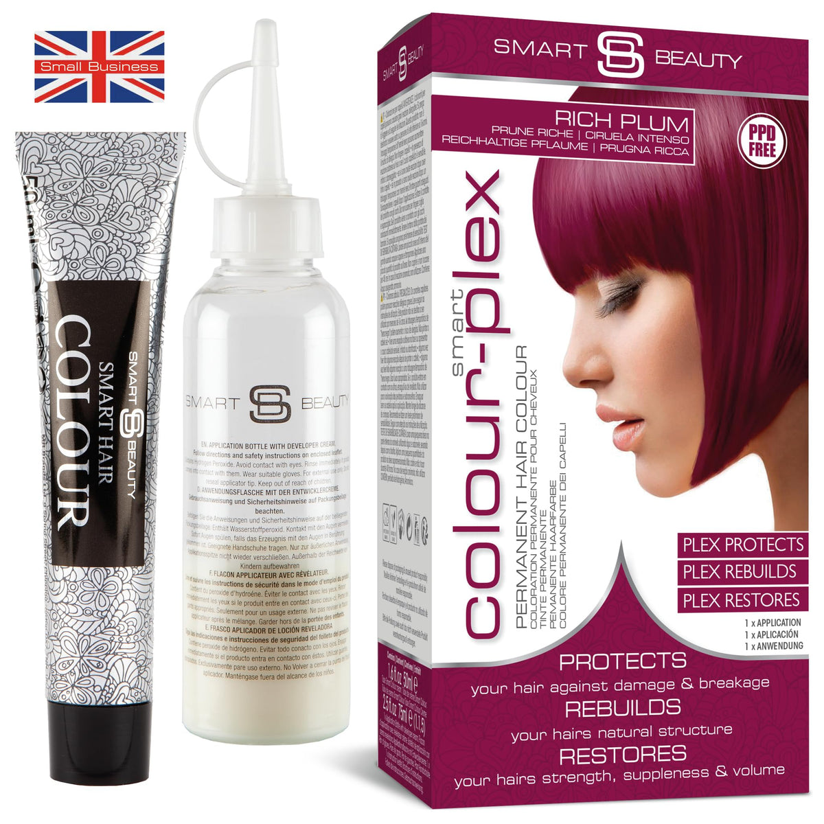 Smart Beauty Plum Hair Dye - Permanent, Vegan, Anti-Breakage, For Light To Mid-Dark Brown Hair