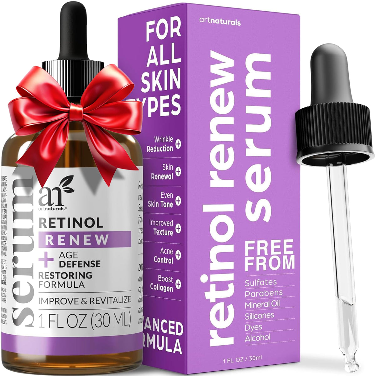 Artnaturals Retinol Serum With Vitamin C & Hyaluronic Acid, Anti-Aging Night Therapy, 1 Fl Oz