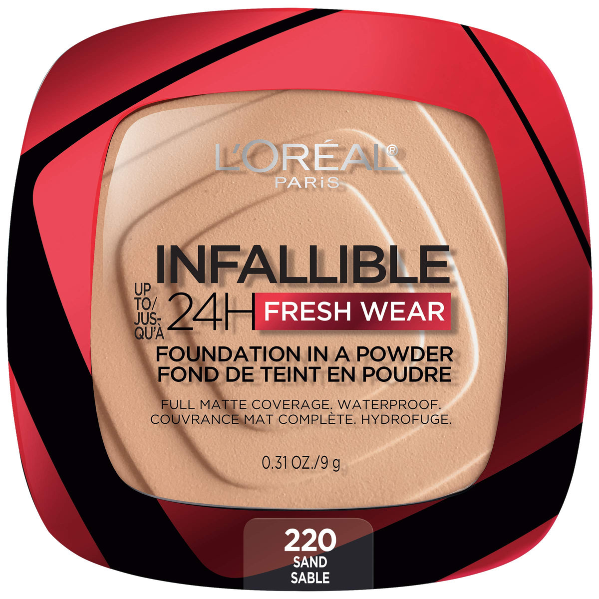 L'Oreal Paris Infallible Fresh Wear Powder Foundation, Waterproof, Sand, 0.31 Oz.