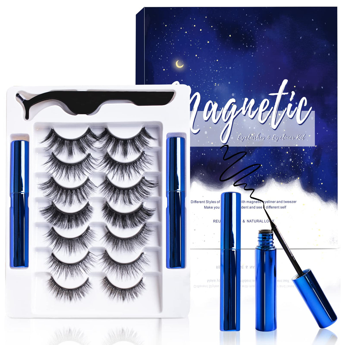 Katge Magnetic Eyelashes & Eyeliner Kit - 7 Pairs 3D Natural Look, No Glue, Reusable