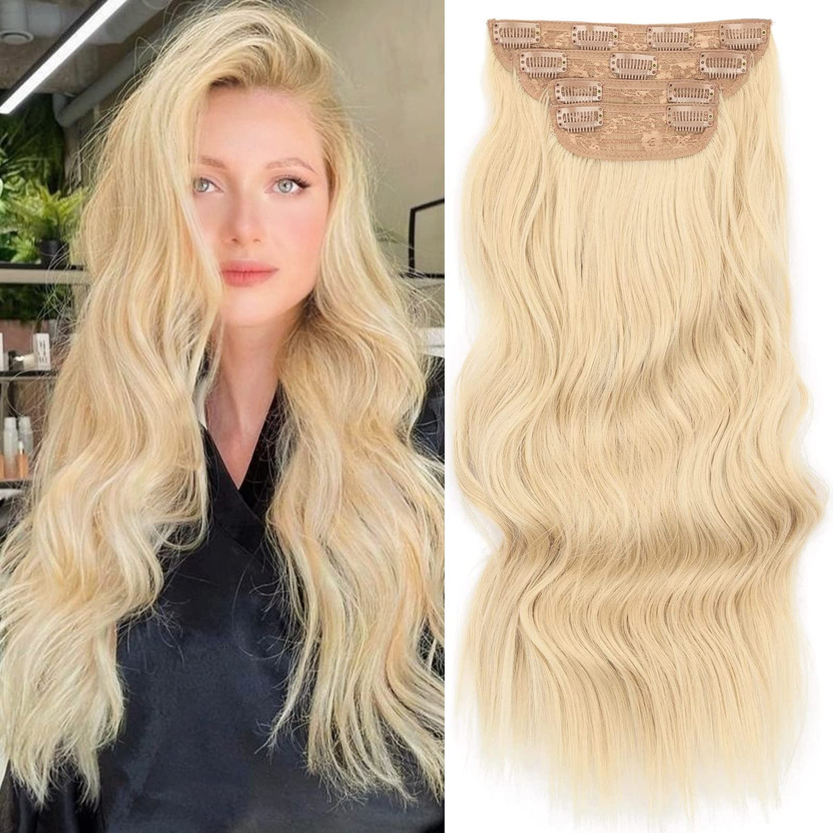 Sué Exquisite 20&quot; Light Blonde Clip-In Hair Extensions - Thick Glam Waves Synthetic Fiber