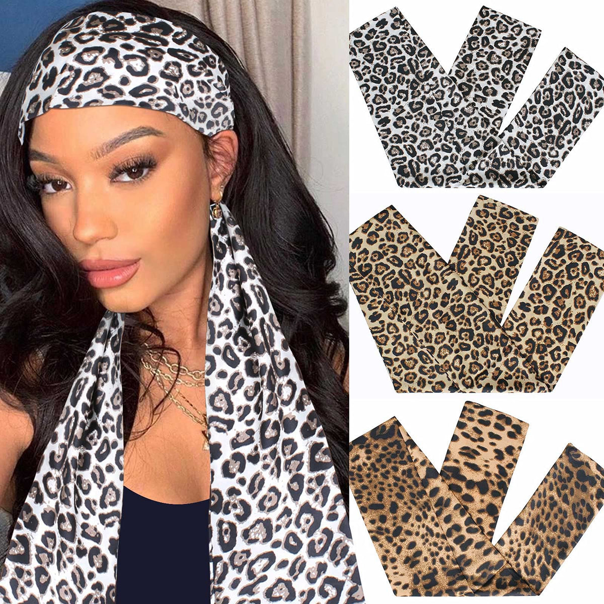 XTREND 3Pcs Satin Edge Scarf Set for Lace Wigs & Baby Hair - Classic Leopard Print