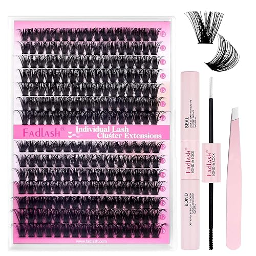 FADLASH DIY Lash Extension Kit - Volume Fluffy D Curl Clusters, 12-18mm, Bond & Tweezers