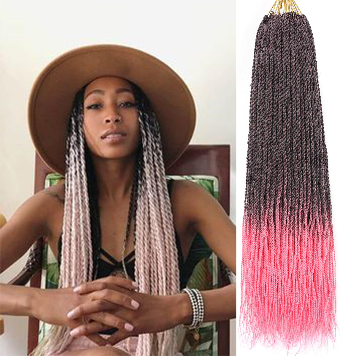 Zrq Crochet Hair 20 Inch Senegalese Twist, 8 Packs Ombre Pink Braids For Black Women