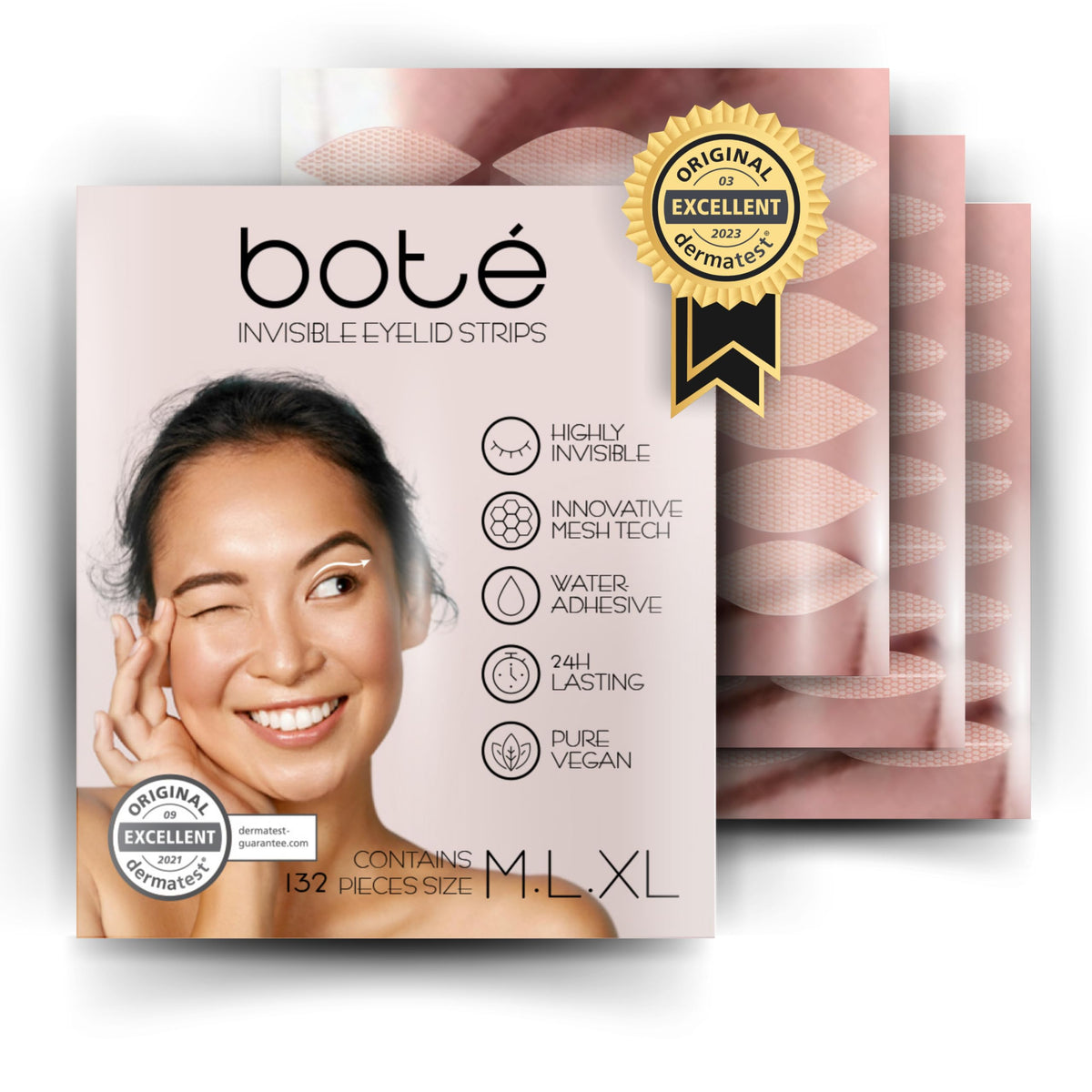 Boté Eyelid Lifting Tape Starter Set - 132 Strips M/L/Xl For Non-Surgical Eye Lift, Beige