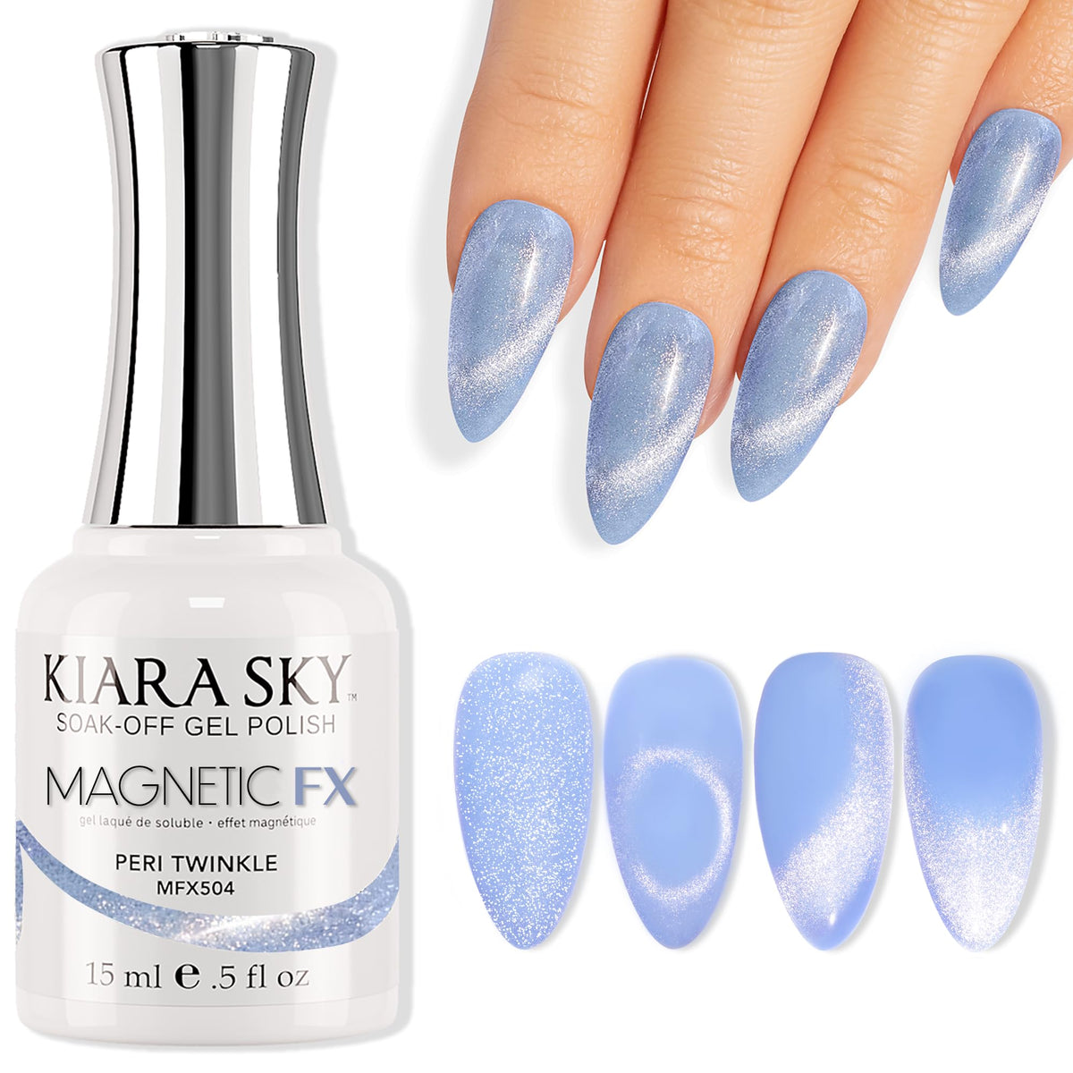 Kiara Sky Magnetic Cat Eye Gel Polish - Long-Lasting Peri Twinkle, 0.5 Fl Oz Soak Off